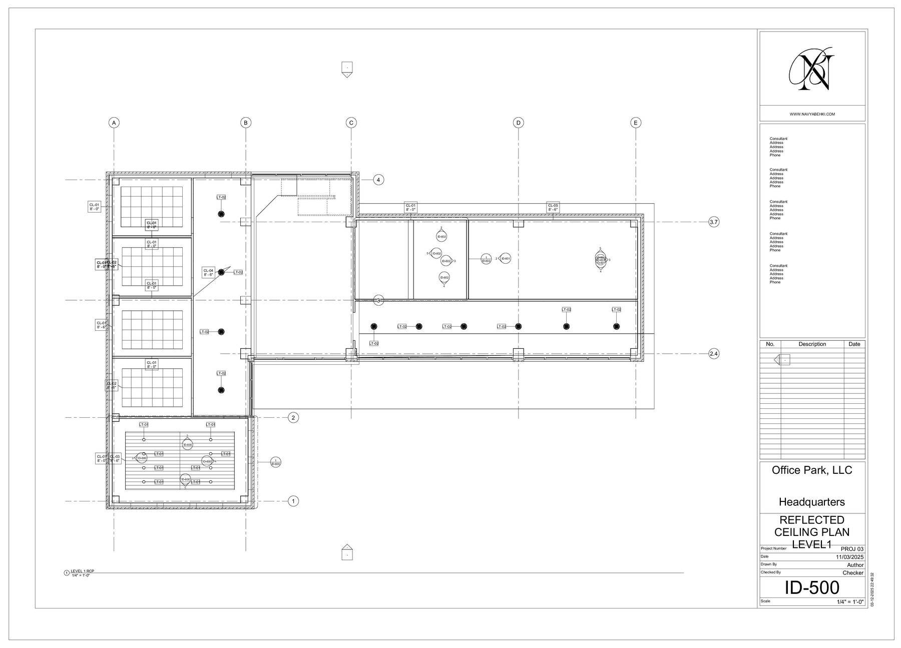 Annotated Sheets — ID-500 — Reflected Ceiling Plan, Level 1