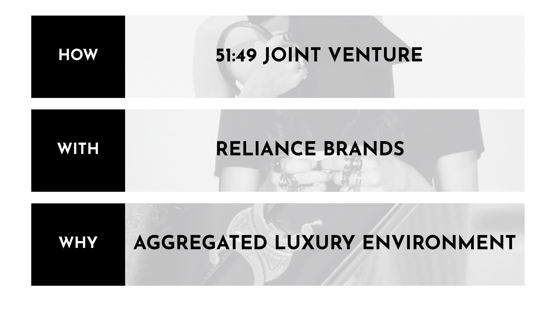 Entry model: a 51:49 joint venture with Reliance Brands within an aggregated luxury environment