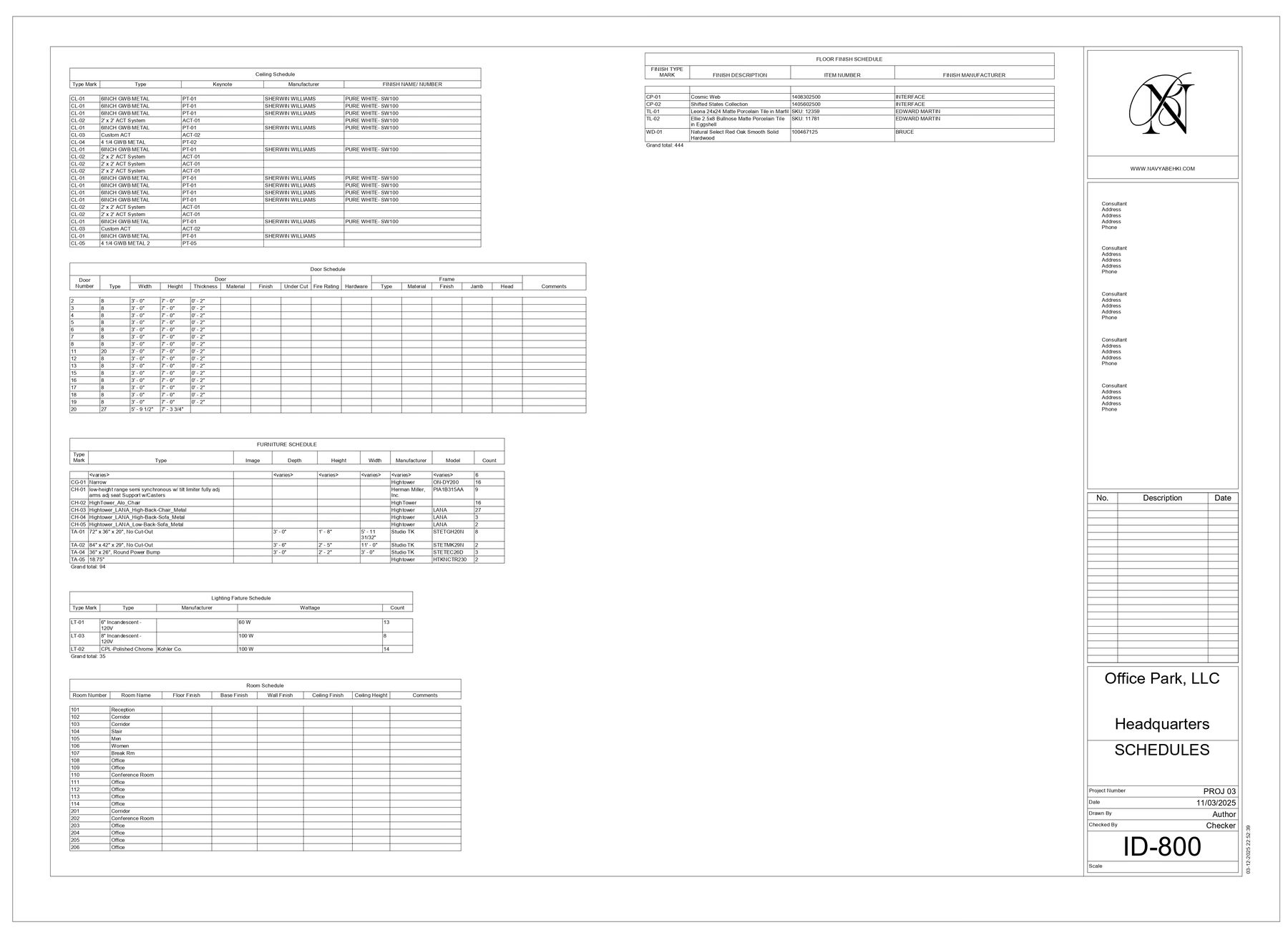 Annotated Sheets — ID-800 — Schedules