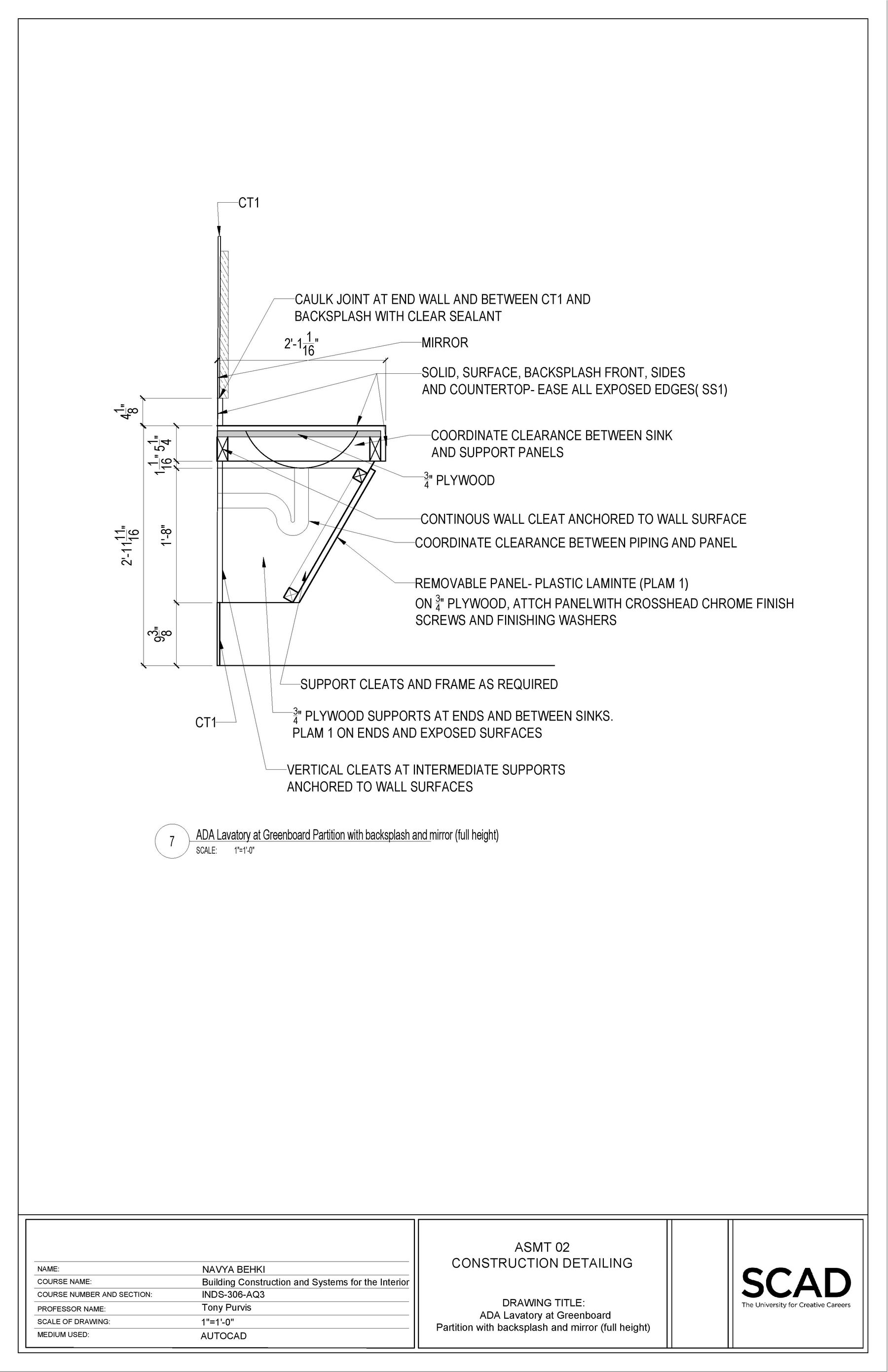 Detail Drawings — 7 — ADA lavatory at downstand partition