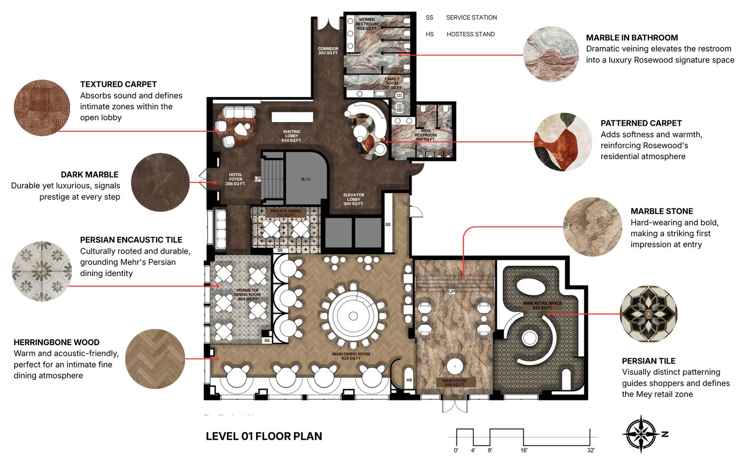 Level 01 floor plan with finishes