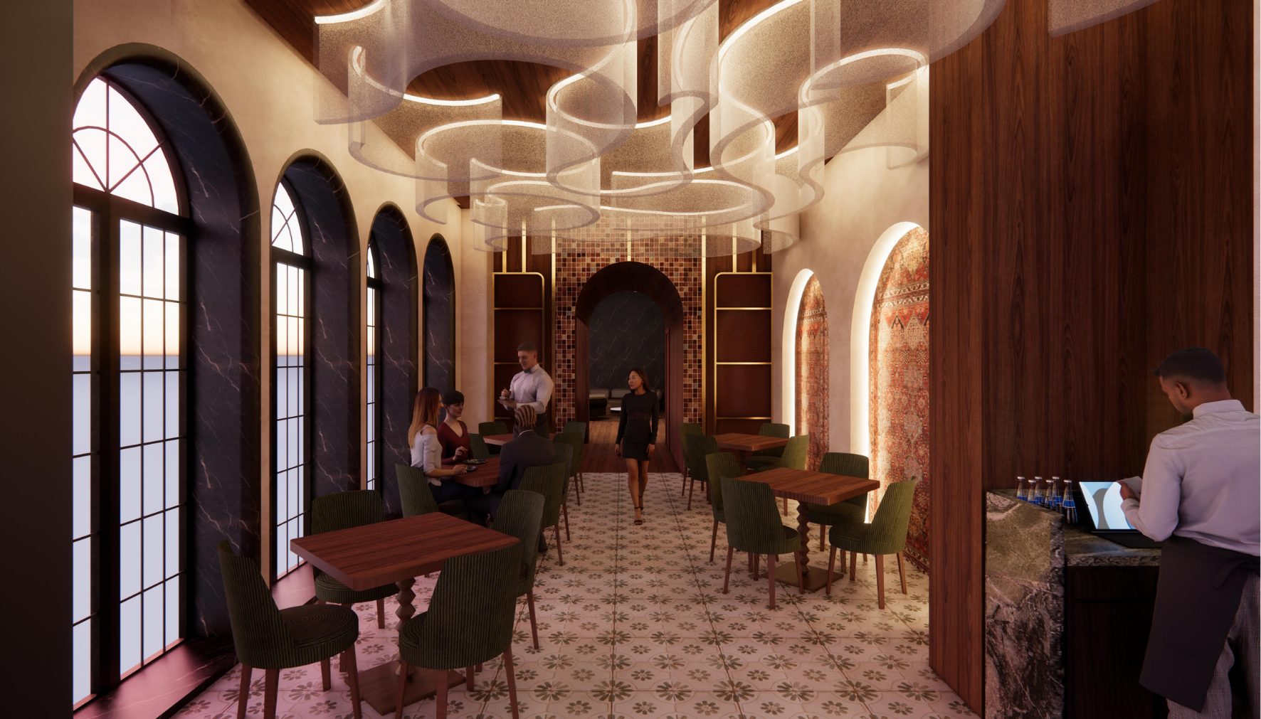 Mehr dining room render, dusk